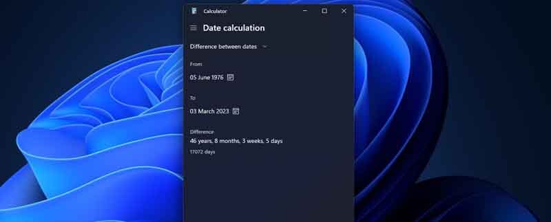 How to calculate the number of days between two dates using the Windows 11 calculator?